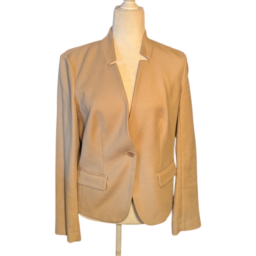 Talbots Neutral Beige Collarless Single-Button Blazer